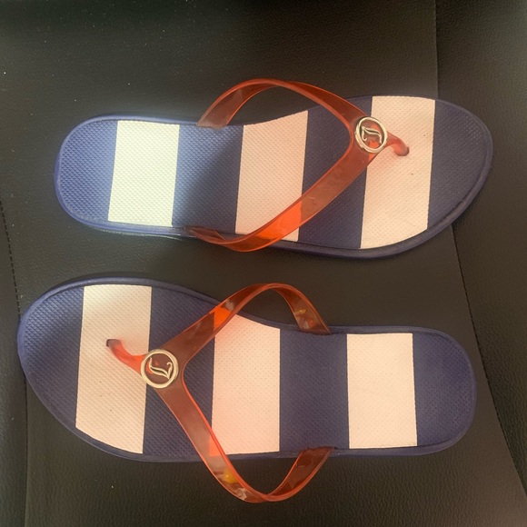 Red and Navy striped Flip Flops - Picture 3 of 5